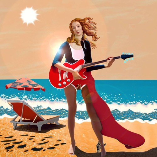 Copertina di Sapore di Sangue: una Venere con una chitarra rossa su una spiaggia